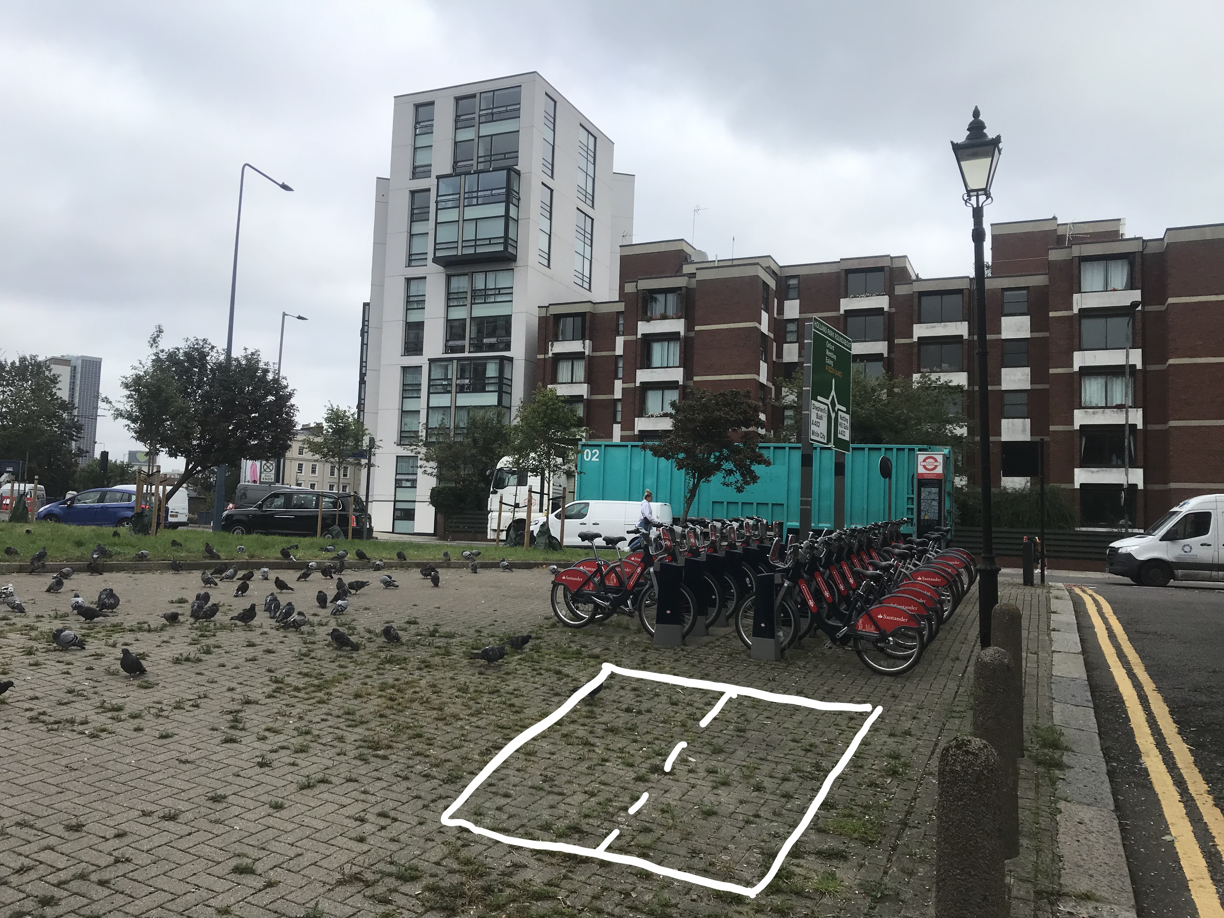 The proposed bay is alongside the cycle hire station at the northern end of Hansard Mews