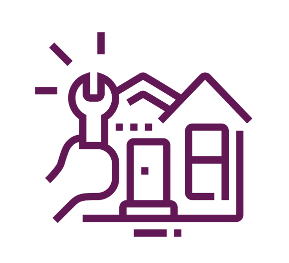 illustrated purple icon showing a house with a hand holding a spanner